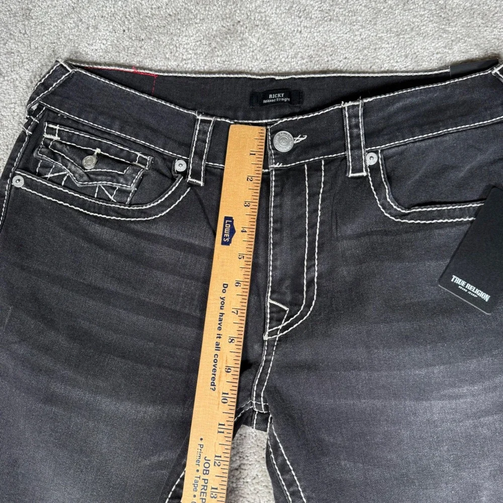 NWT True Religion Ricky Big T Flap Straight Men's‎ 36x33 Jeans Grey Smoky Denim